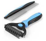 MOMENTX Pet Grooming Brush and Metal Comb Combo Two Pieces Combo Set, Cat Brush Dog Brush for Shedding, Undercoat Rake for Dogs Grooming Supplies, Dematting Deshedding Brush Dogs Shedding Tool for Long matted Haired Pets