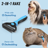 MOMENTX Pet Grooming Brush and Metal Comb Combo Two Pieces Combo Set, Cat Brush Dog Brush for Shedding, Undercoat Rake for Dogs Grooming Supplies, Dematting Deshedding Brush Dogs Shedding Tool for Long matted Haired Pets