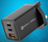 MOMAX One Plug 67W Light Weight Fast Charging [United Kingdom & HongKong market only] 3-Port 3.0 USB C PD GaN Full Speed Wall Charger Adapter